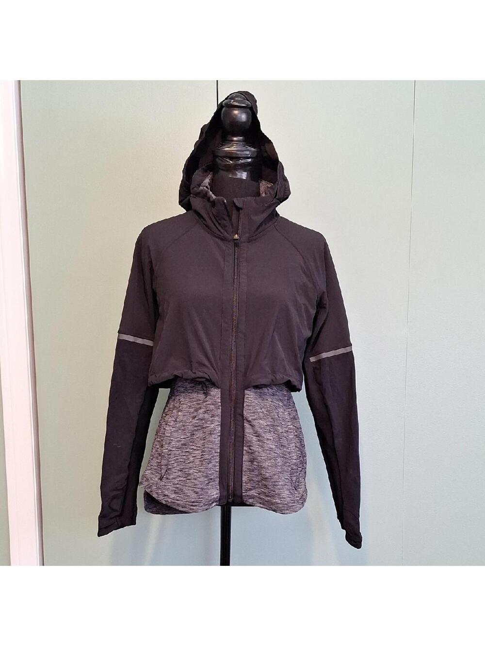 Athleta Black And Gray Zip Up Jacket Hideable Hoodie Size Small